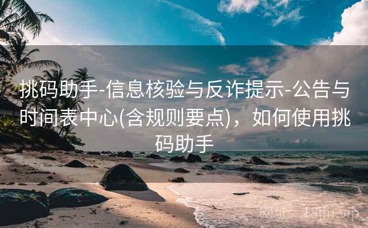 挑码助手-信息核验与反诈提示-公告与时间表中心(含规则要点)，如何使用挑码助手